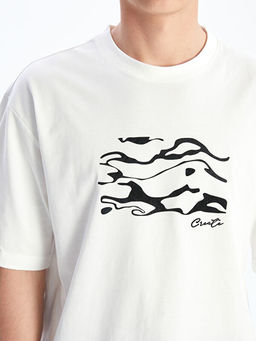 Bisiklet Yaka Bask?l? Penye Erkek Ti??rt