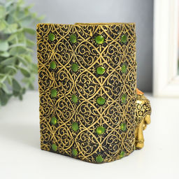 Фигурка-карандашница полистоун Слон и слонёнок в попоне с цветком, под бронзу, 8.5?9?11.5 см