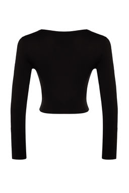 Trendyolmilla Siyah Pamuklu Gogsu Buzgulu Fitted/Vucuda Oturan Regular Boy Orme Bluz TWOAW24BZ00098 фото 8