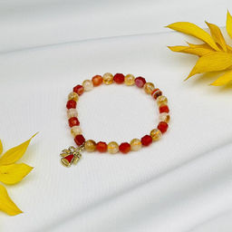 Браслет из Цитрина и Сердолика с подвеской "колокольчик" 17 см