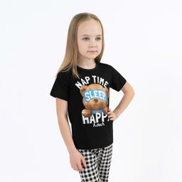 Пижама детская черная клетка принт мишка