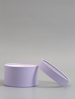 Подарочная коробка круглая, бледно-фиолетовая, завальцованная с окном, 16×11 см