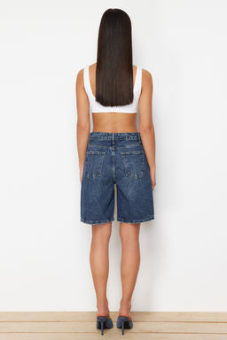 Koyu Mavi More Sustainable Yuksek Bel Denim Bermuda TWOSS24SR00177 - Trendyolmilla фото 6