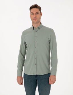 A__k Ye_il Slim Fit Uzun Kollu G_mlek