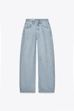 TRF CURVED RHINESTONE HIGH-WAIST JEANS - Zara фото 6