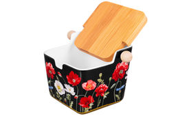 Банка для сыпучих продуктов 300 мл 12*9,5*9 см Маки на черном с отк. бамбук.крышкой NEW BONE CHINA - Elan gallery фото 7