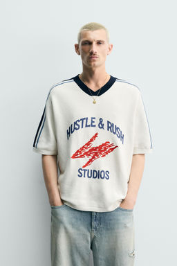 CAMISETA PUNTO RETRO BANDAS / Blanco roto