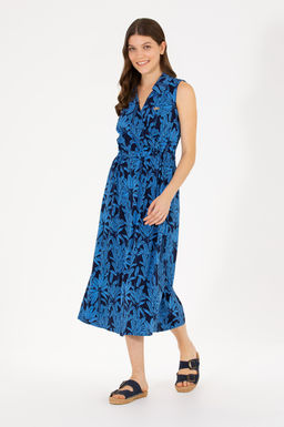 Kad_n Lacivert Dokuma Elbise