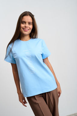 Футболка женская голубая "Зачеркнутые города"