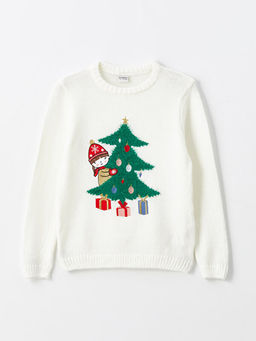 Bisiklet Yaka Y?lba?? Temal? Uzun Kollu K?z ?ocuk Triko Kazak