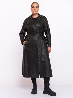 Кожаное пальто PL52109BLK01