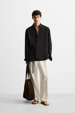VISCOSE-LINEN SHIRT WITH TIE