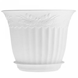 Кашпо для цветов пластмассовое Дубок 1,2л, д17см, h13см, с поддоном, полипропилен, белый (Россия) - Домашняя мода фото 2