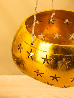 Подсвечник подвесной из кокоса, 14×14×10 см, золото