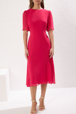 TRENDYOLMILLA Siyah Etegi Volanl? A Kesim Sifon Midi Astarl? Dokuma Elbise TWOSS22EL00733 фото 8