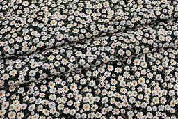 Штапель Цветочная россыпь на черном (оливковые листочки), ш.1.45м, вискоза-100%, 100гр/м.кв - Купава фото 5