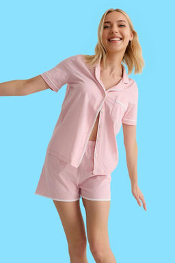 Trendyolmilla Lacivert %100 Pamuklu Biye Detayl? Sortlu Orme Pijama Tak?m? THMSS20PT0406  фото 23