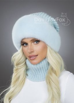 Шапка Ника норка трикотаж голубая