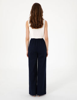Lacivert Y_ksek Bel Loose Fit Pantolon