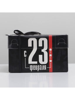 Цена за 5 шт. Коробка для капкейков, кондитерская упаковка с пластиковой крышкой, 4 ячейки «23 февраля», 16×16×10 см