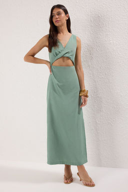 TRENDYOLMILLA Ekru A Kesim Pencere Detayl? Maxi Astarl? Dokuma Elbise TWOSS25EL00131 фото 5