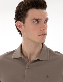 Koyu Vizon Slim Fit %100 Pamuk Polo Yaka Basic Ti__rt
