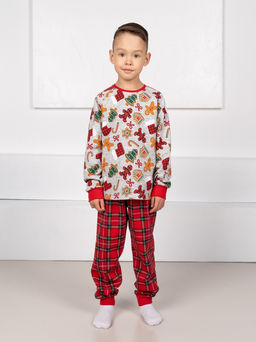 Пижама  унисекс детская футер 2-х нитка набивной начес (хлопок 100%) арт.1087-1,красно-серая - Binita фото 3