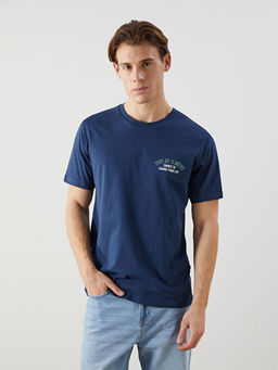 Bisiklet Yaka K?sa Kollu Bask?l? Penye Erkek Ti??rt