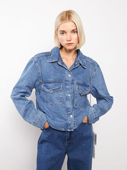 ?nden D??me Kapamal? D?z Uzun Kollu Kad?n Jean G?mlek Ceket