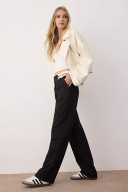 TRENDYOLMILLA Siyah Wide Leg/Genis Paca Dokuma Bel Detayl? Kumas Pantolon TWOAW24PL00037 фото 3