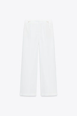 LINEN BLEND WIDE-LEG TROUSERS WITH BUCKLES - Zara фото 7