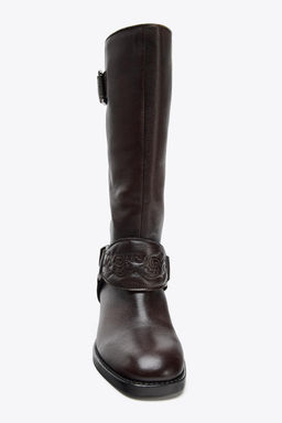 LEATHER FLAT EMBROIDERED BOOTS - Zara фото 4