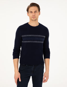 Lacivert Slim Fit Bisiklet Yaka Triko Kazak