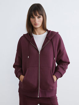 Oversize Kad?n Kal?n Fermuarl? Sweatshirt