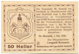 Банкнота 50 геллеров 1920 года Австрия  Санкт-Освальд (нотгельд)