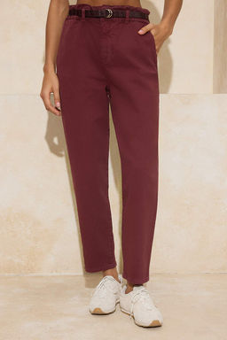 Bordo Kemerli Yuksek Bel Barrel Jeans TWOAW26JE00300 - Trendyolmilla фото 3