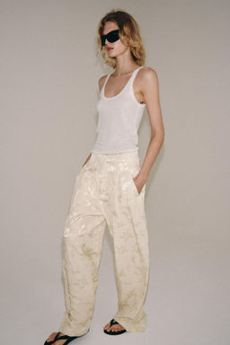 PANTAL?N CON LINO JACQUARD ZW COLLECTION / Crudo - Zara фото 4