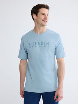 Bisiklet Yaka Bask?l? Penye Erkek Ti??rt