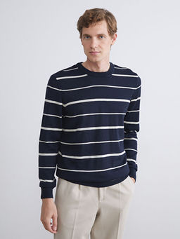 Bisiklet Yaka ?izgili Erkek Triko Kazak