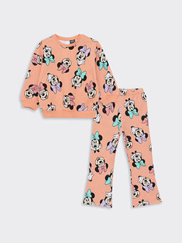 Bisiklet Yaka Uzun Kollu Minnie Mouse Bask?l? K?z Bebek Sweatshirt ve Tayt 2li Tak?m