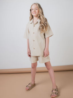 Рубашка хлопковая "Песок" с коротким рукавом 7+