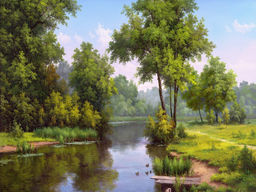 Вышивка крестиком 40х50см, Река в лесу