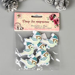 Декор для творчества дерево, войлок «Воробушек в шапочке» набор 6 шт. 4.2×4.2 см