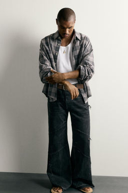 CAMISA BOXY FIT CUADROS / Gris