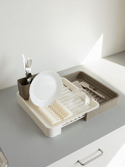 Подставка для сушки посуды раздвижная 51x36x5,5 бежевый полипропилен