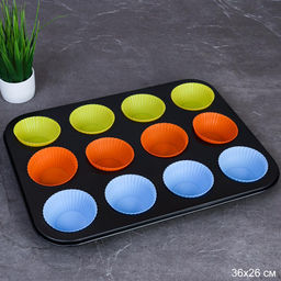 Набор для выпечки кексов 12 ячеек 36х26 + Форма силиконовая для кексов 12 штук /PC-12G/GJ-007/ПРОМО АКЦИЯ - ГалеонТрейд фото 5