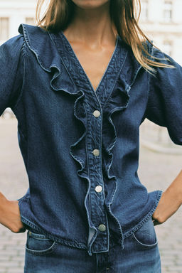 Z1975 DENIM RUFFLE SHIRT - Zara фото 3