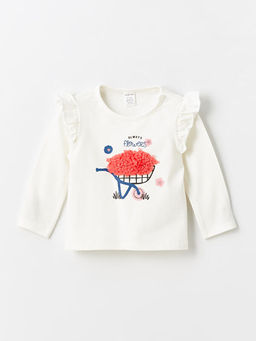 Bisiklet Yaka Bask?l? K?z Bebek Ti??rt