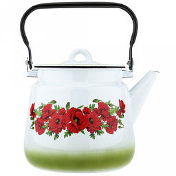 "Восточный мак" Чайник эмалированный 3,5л, д15см, h17,5см, металлическая крышка, подвижная металлическая ручка, белый (Россия)