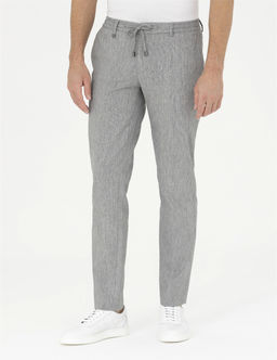 Gri Ex. Slim Fit Keten Kar___ml_ Kuma_ Pantolon